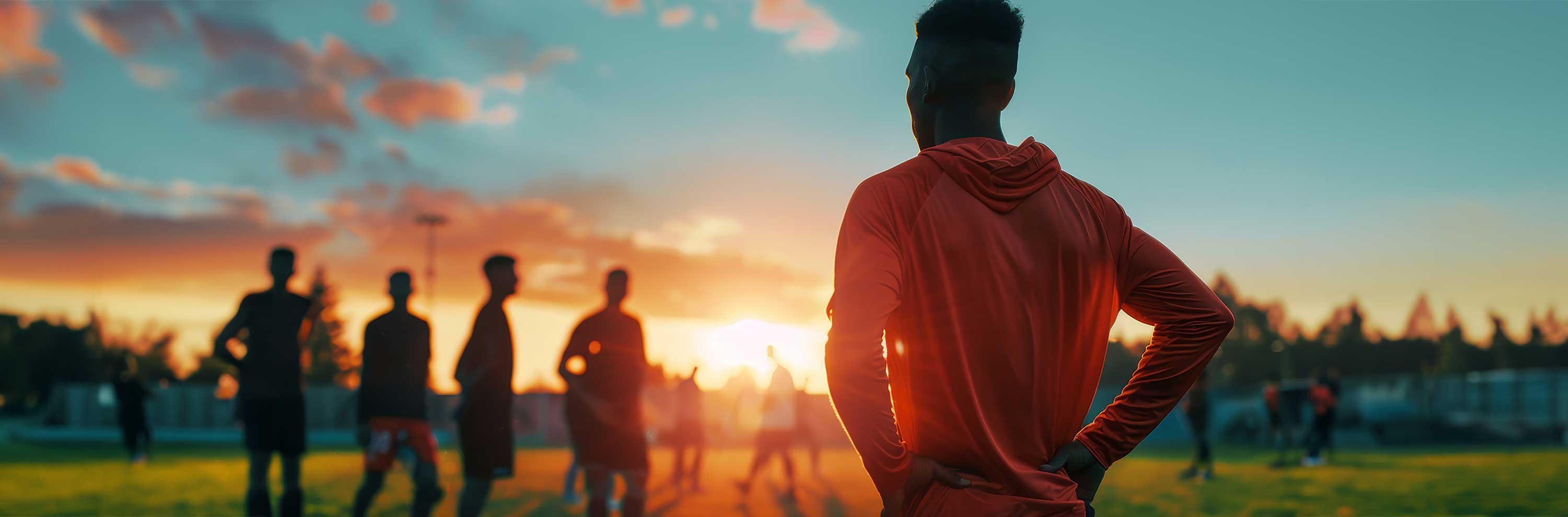 Photo of football players at sunset