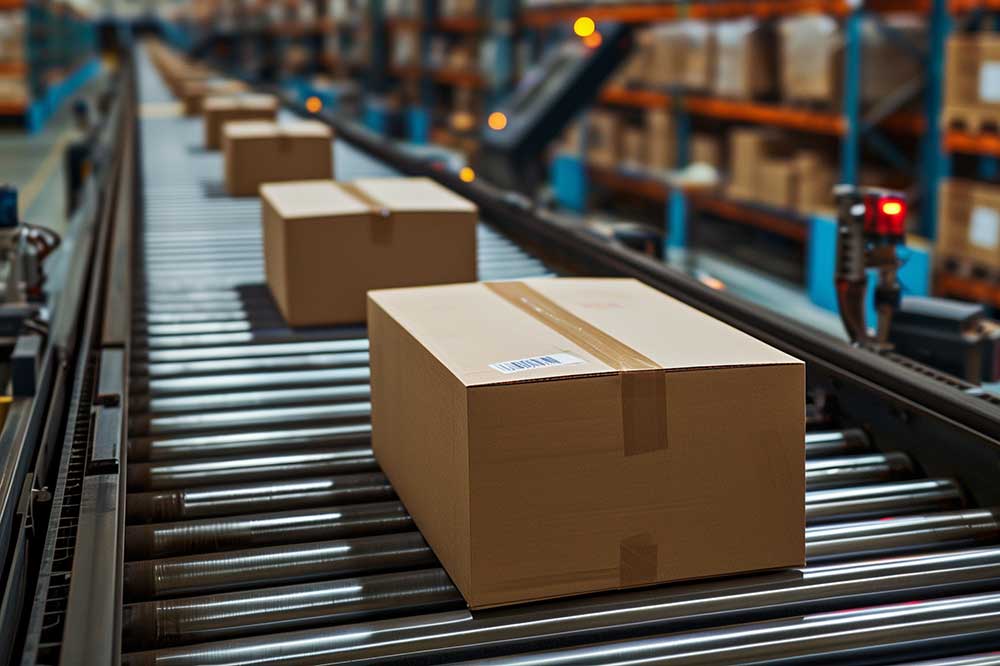 Photo of boxes on a conveyor